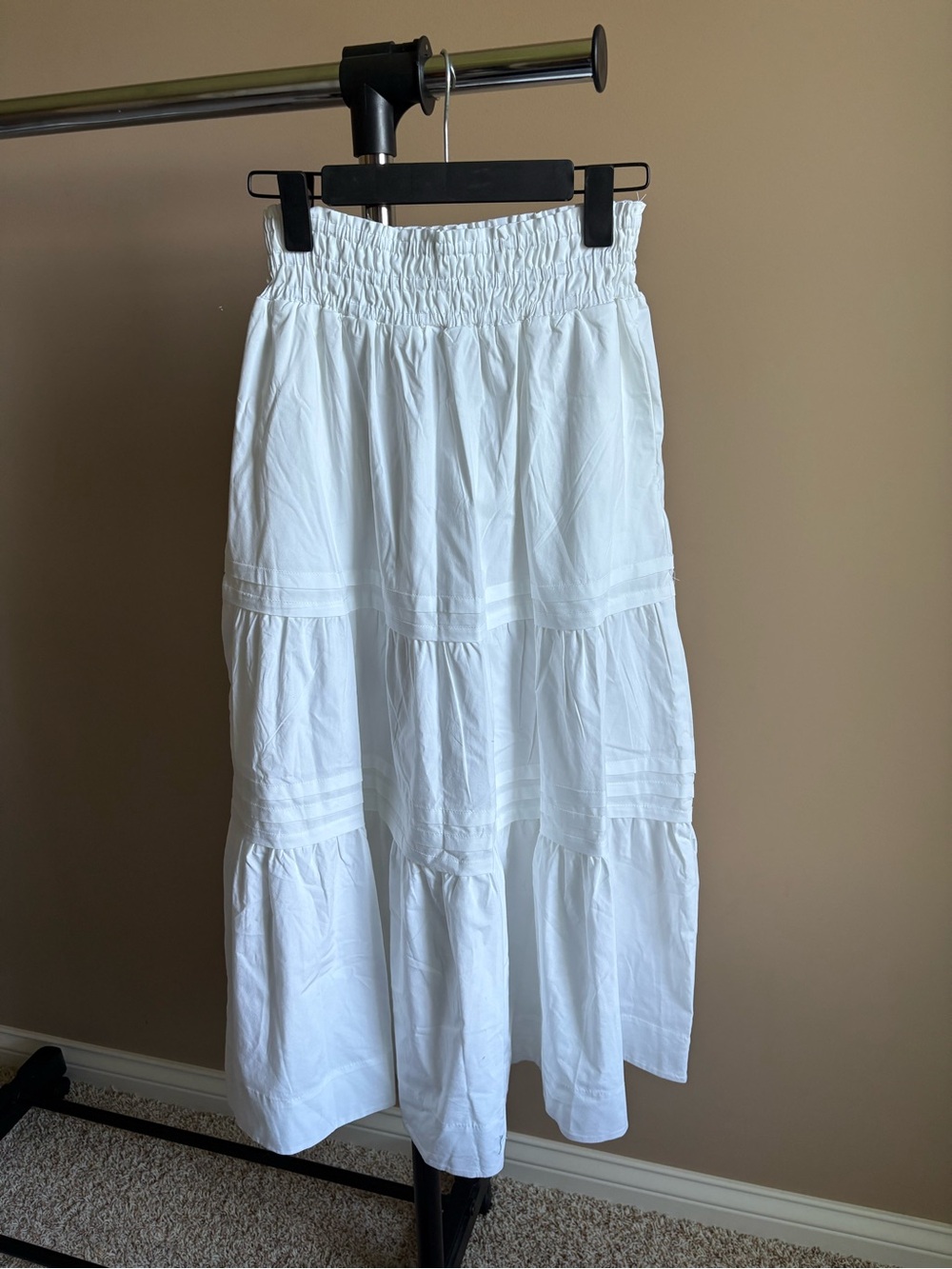 Tiered White Maxi Skirt with Smocked Waist